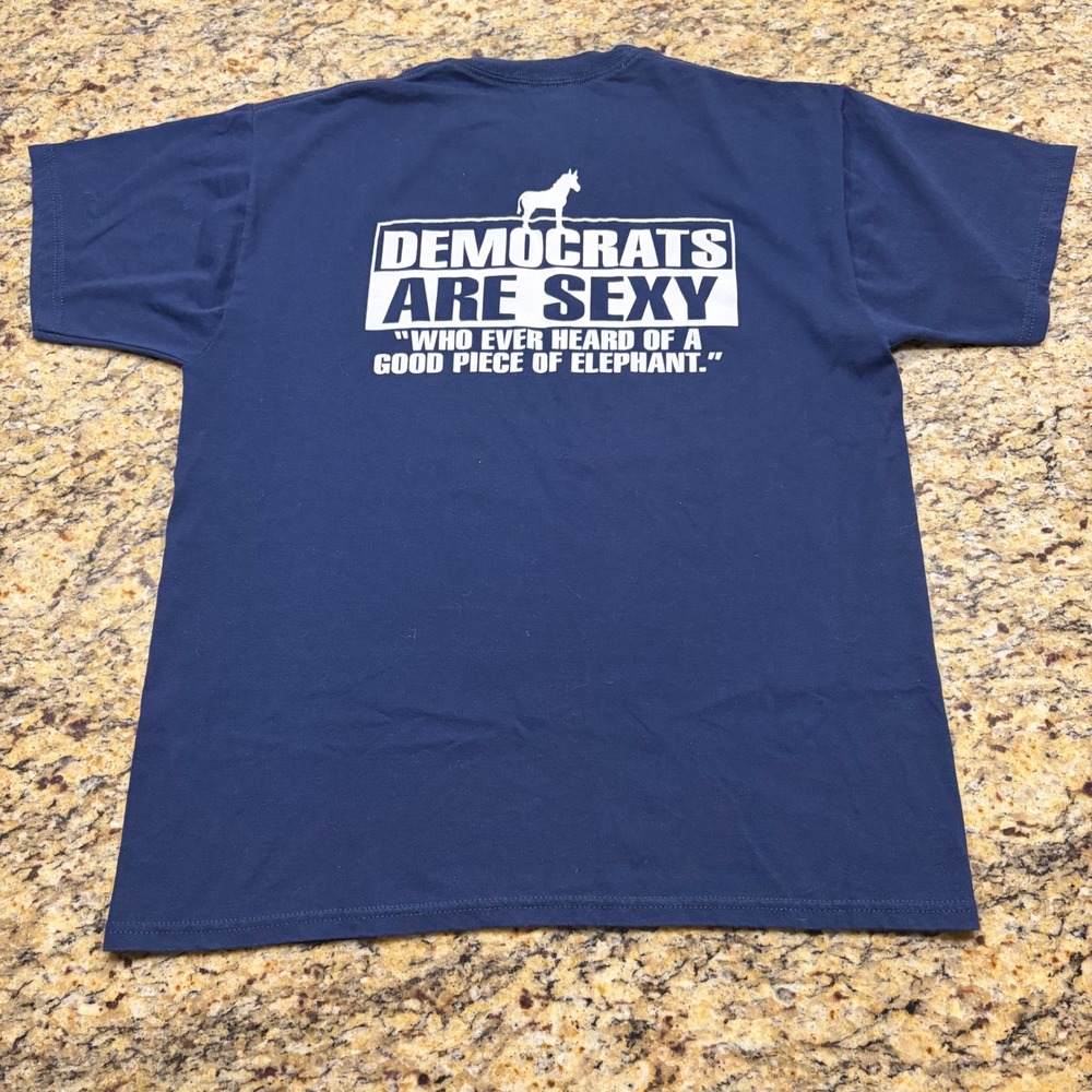 Fruit of the Loom Democrats Are Sexy Graphic T-Shirt Navy Blue Mens Large v